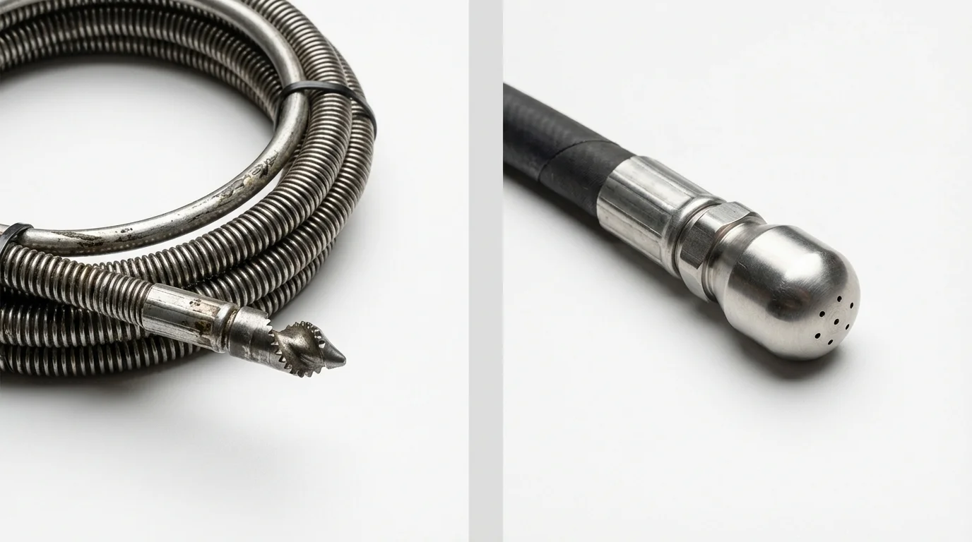 Drain snake cable and hydro jetting nozzle used for drain cleaning in Hockessin, DE