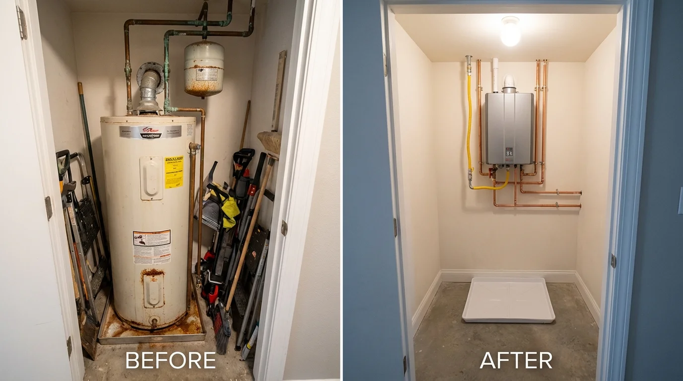 Tank water heater versus wall-mounted tankless unit comparison for Hockessin, DE homeowners